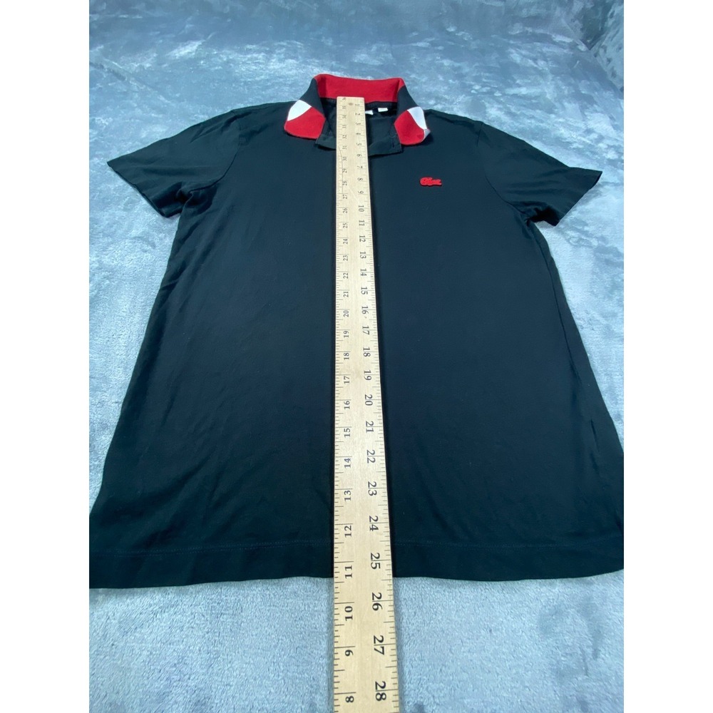 Lacoste Polo Shirt Mens S Black Red Contrast Collar Short Sleeve Logo Athletic - Picture 6 of 10